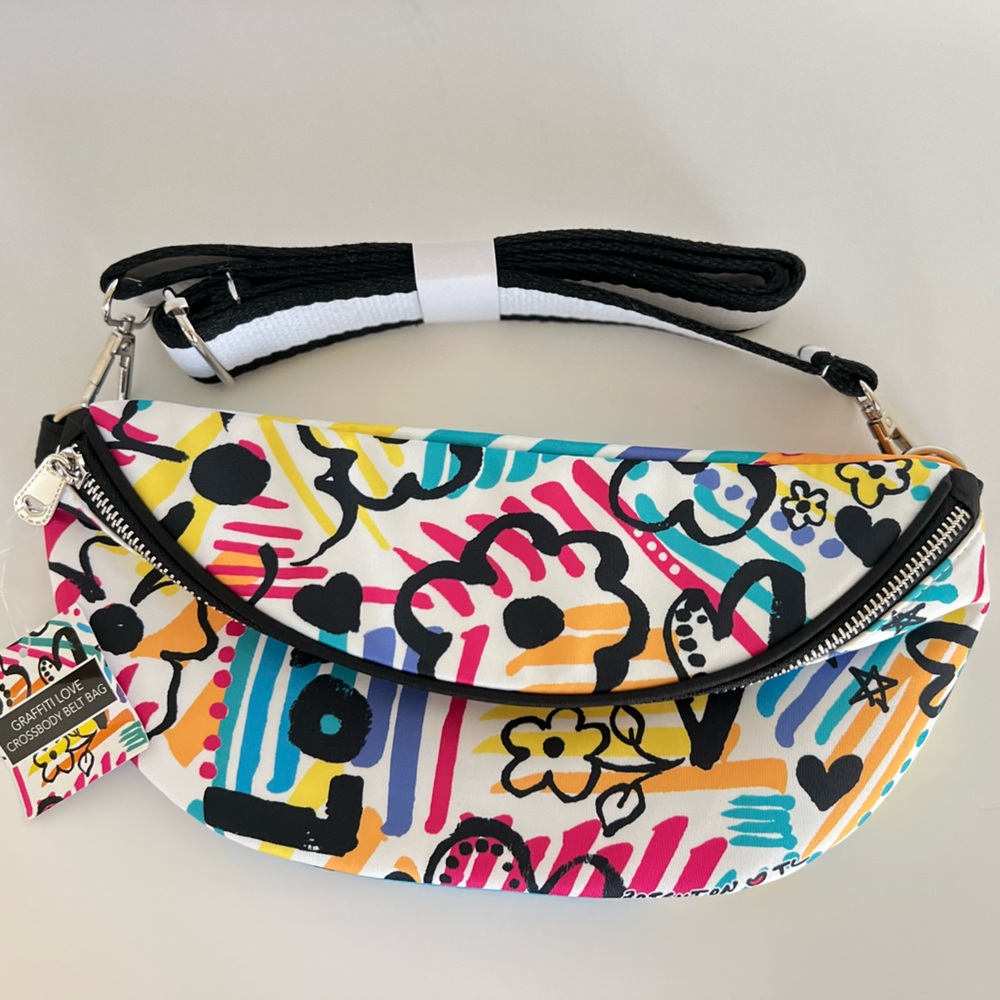 BRIGHTON Colorful Graffiti Print Belt And Cross Body Bag